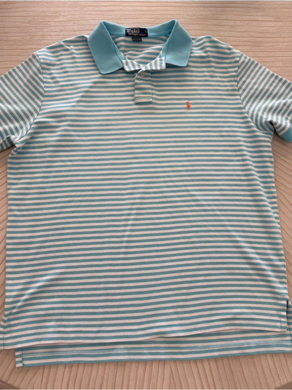 Polo by Ralph Lauren Aqua and White Striped Polo Shirt